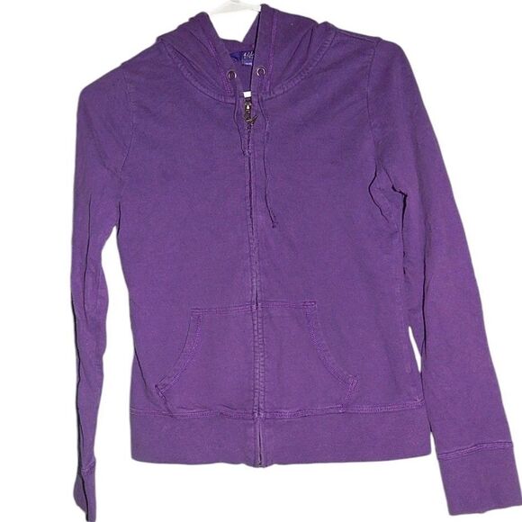 MILEY CYRUS MAX AZRIA women's large purple full zip hooded jacket with pockets - Picture 1 of 11
